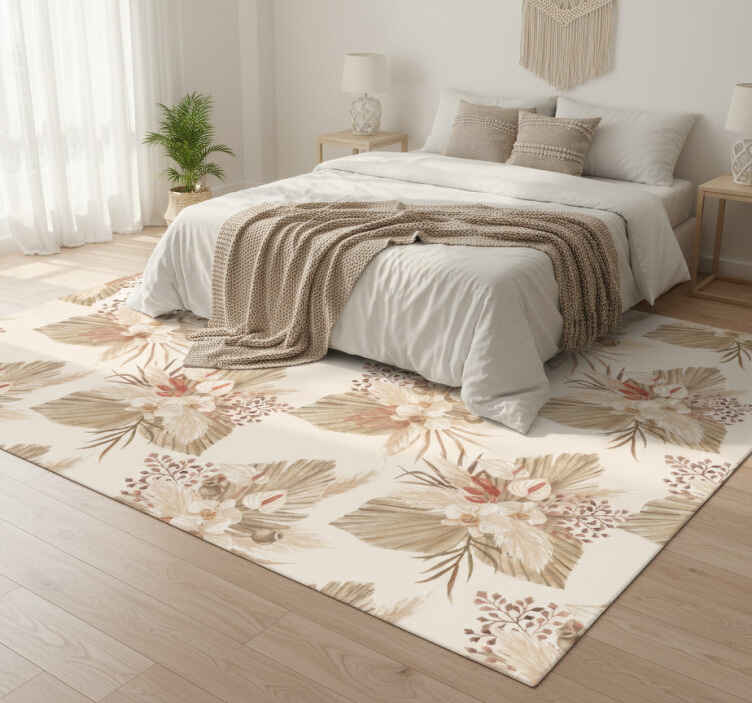 Flower vinyl rug with beige dried flowers - TenStickers