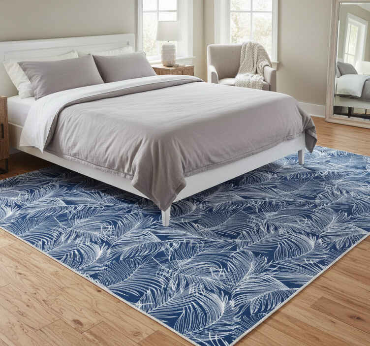 Flower vinyl rug with elegant blue leaves - TenStickers