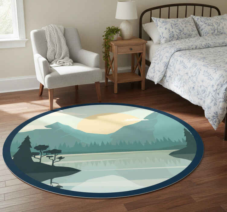 Floral vinyl rug silhouette mountain with lake - TenStickers