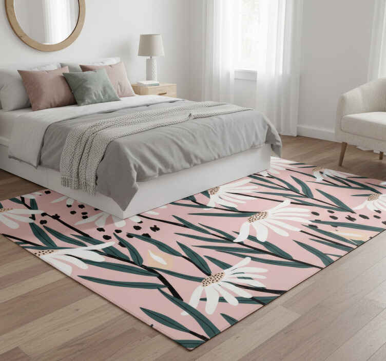 Flower vinyl rug daisies on pink background - TenStickers