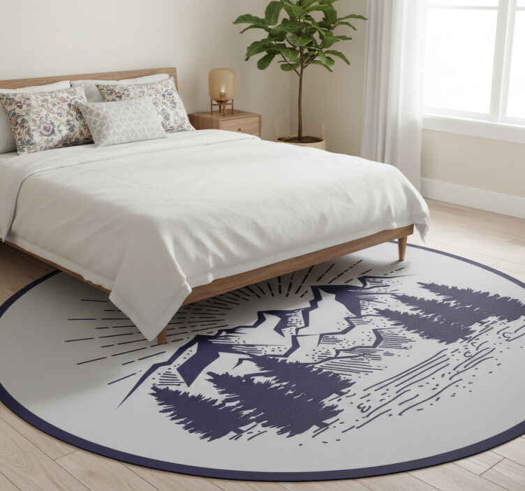 Floral vinyl rug mountain landscape circle - TenStickers