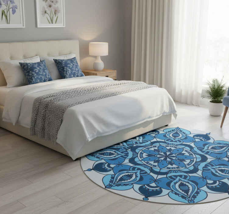 Dywan winylowy w kwiaty i rośliny mandala w kolorze niebieskim - TenStickers