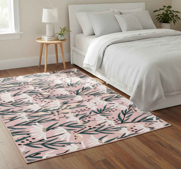 Tapis vinyle plantes fleurs marguerites fond rose - TenStickers