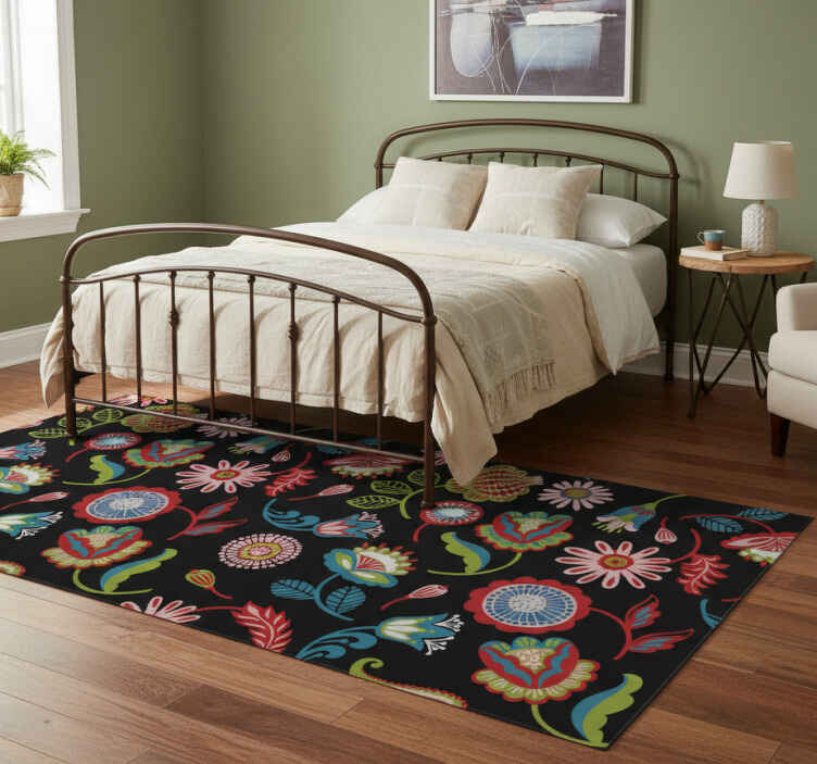 Flower vinyl rug in vibrant folk design - TenStickers
