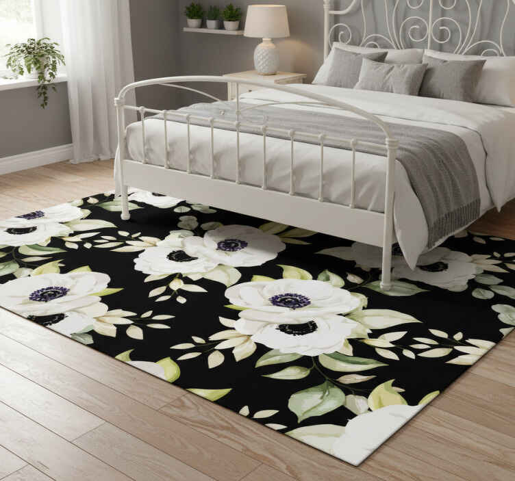 Black elegant design flower vinyl rug - TenStickers