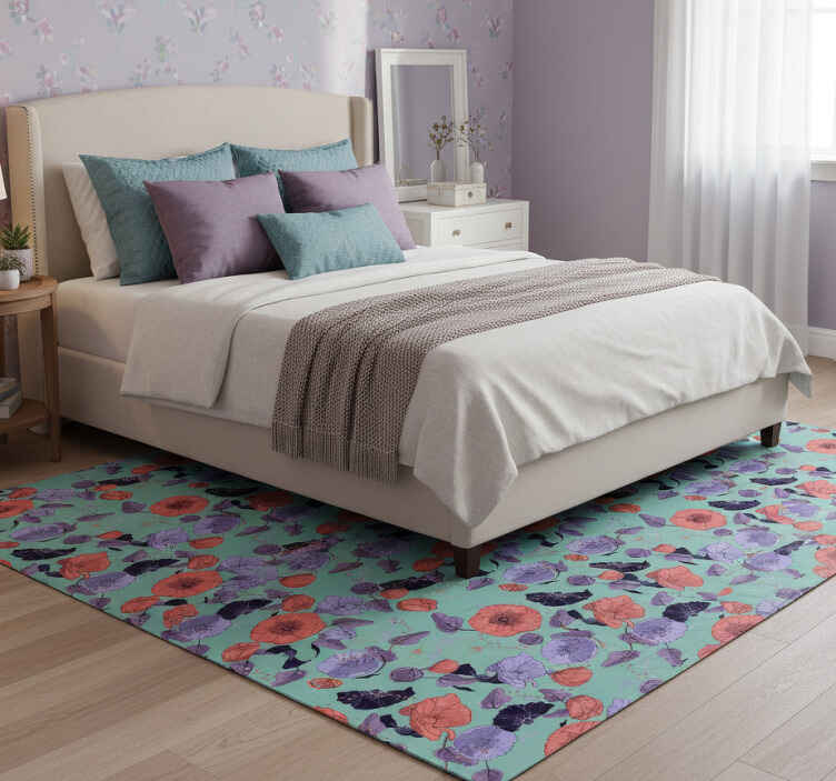 Flower vinyl rug in graceful poppies design - TenStickers