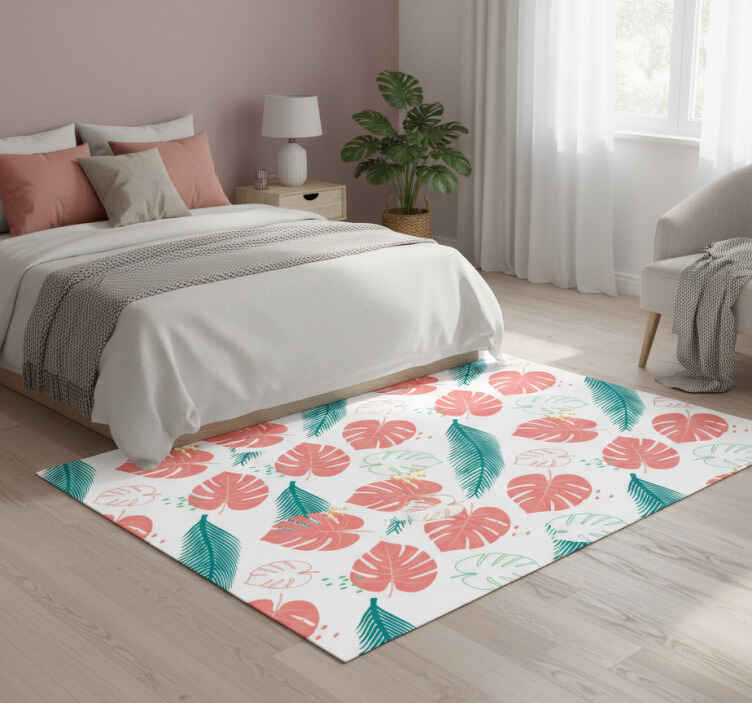 Tapis vinyle plantes feuilles tropicales roses - TenStickers