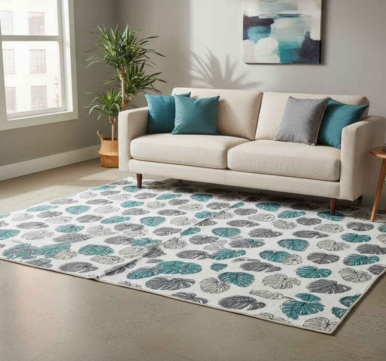 Flower vinyl rug with abstract tropical leaves - TenStickers