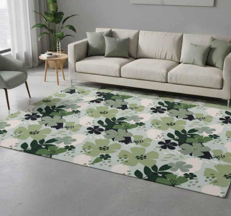 Vinyl tapijt bloemen en planten groene tonen bladeren patroon - TenStickers