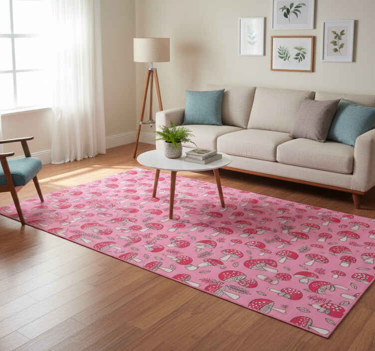 Flower vinyl rug with classical pink mushrooms - TenStickers