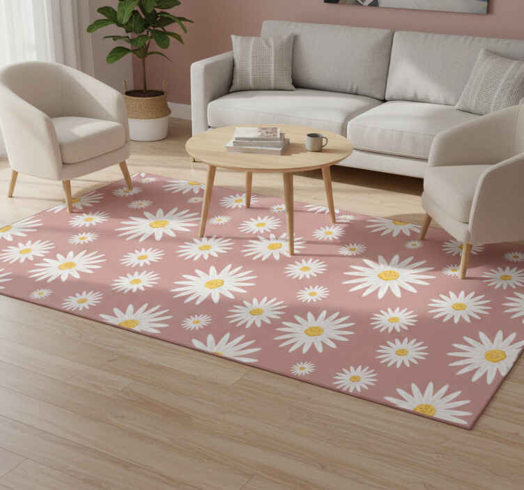 Vinyl tapijt bloemen en planten schattig roze madeliefjespatroon - TenStickers