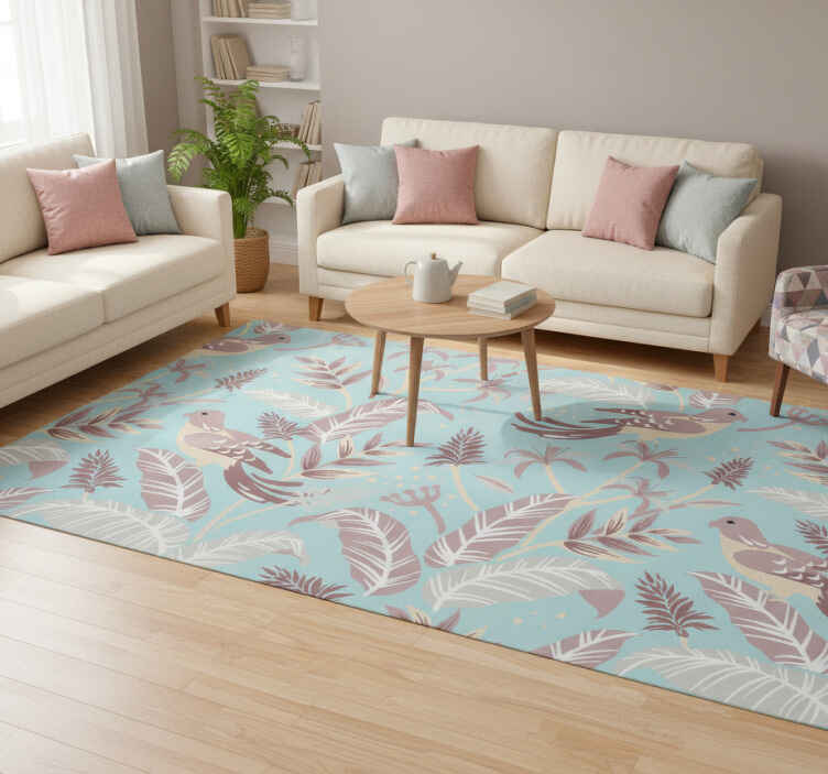 Flower vinyl rug in blue and pink floral design - TenStickers