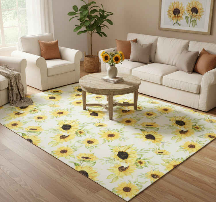 Flower vinyl rug with beautiful watercolor sunflower pattern - TenStickers