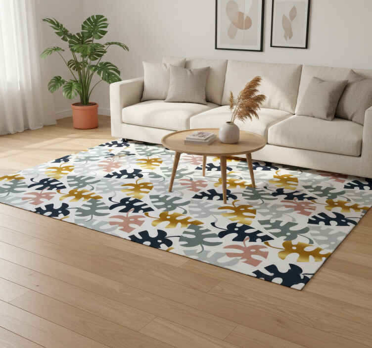 Golden and multicolor leaves flower vinyl rug - TenStickers