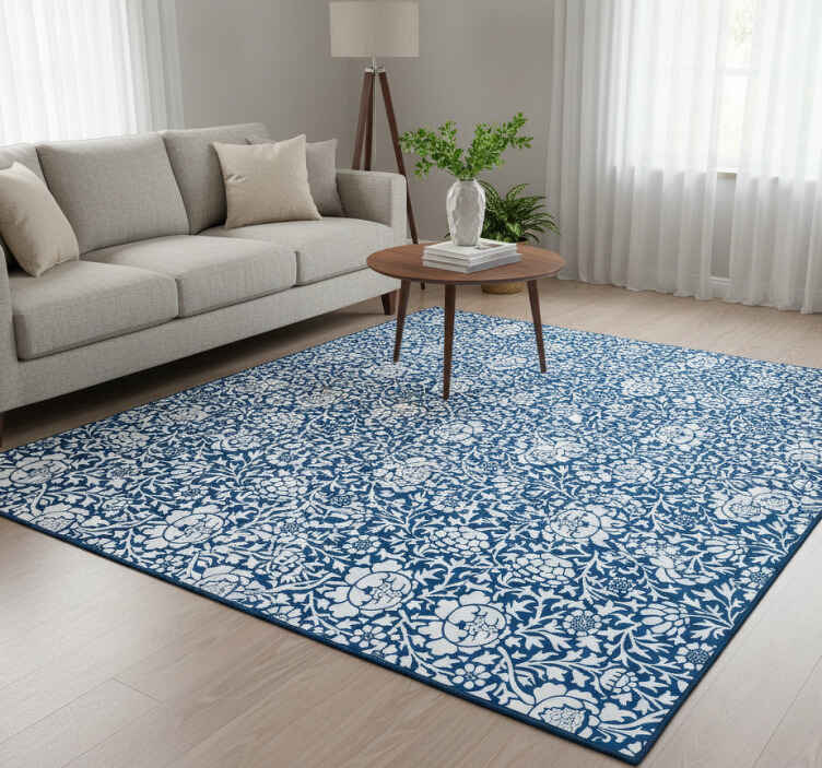 Marine blue floral flower vinyl rug - TenStickers