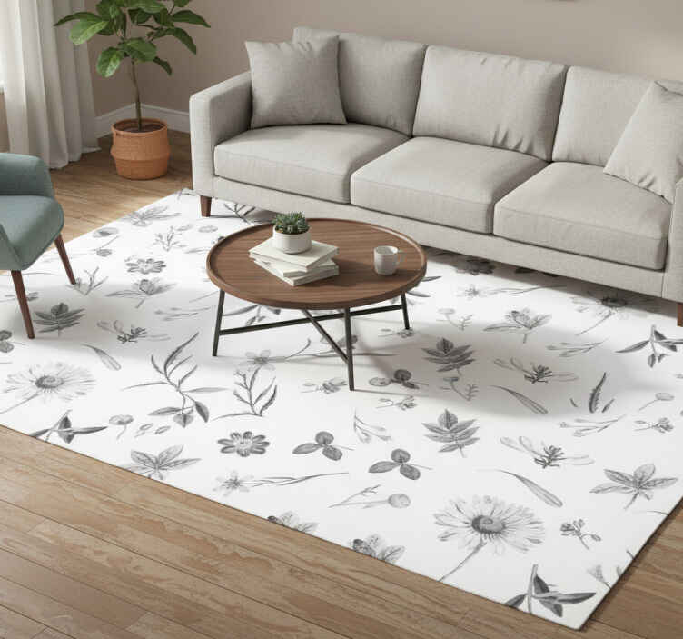 Flower vinyl rug in gray sprint flowers - TenStickers