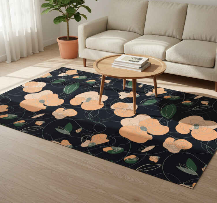Flower vinyl rug with dark vivid flora and fauna pattern - TenStickers