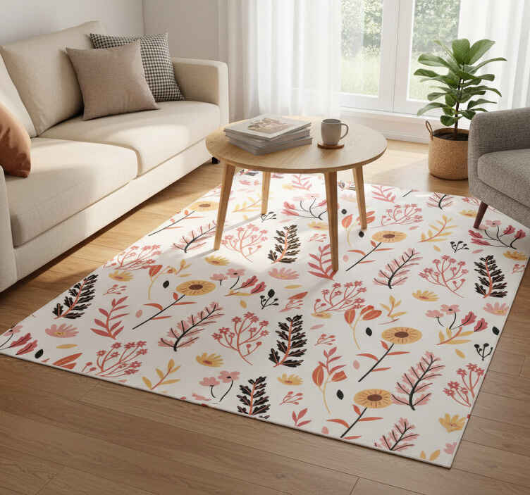 Colorful flowers on a white background floral vinyl rug - TenStickers