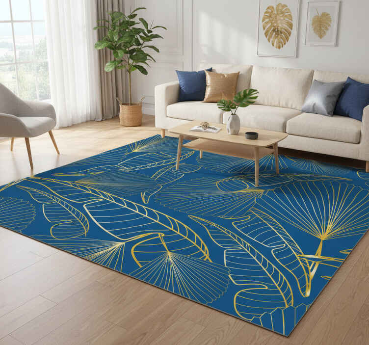 Flower vinyl rug with golden leaves - TenStickers