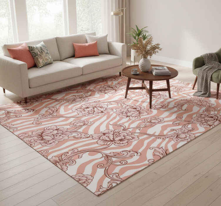 Flower vinyl rug with coral zebra print flowers - TenStickers