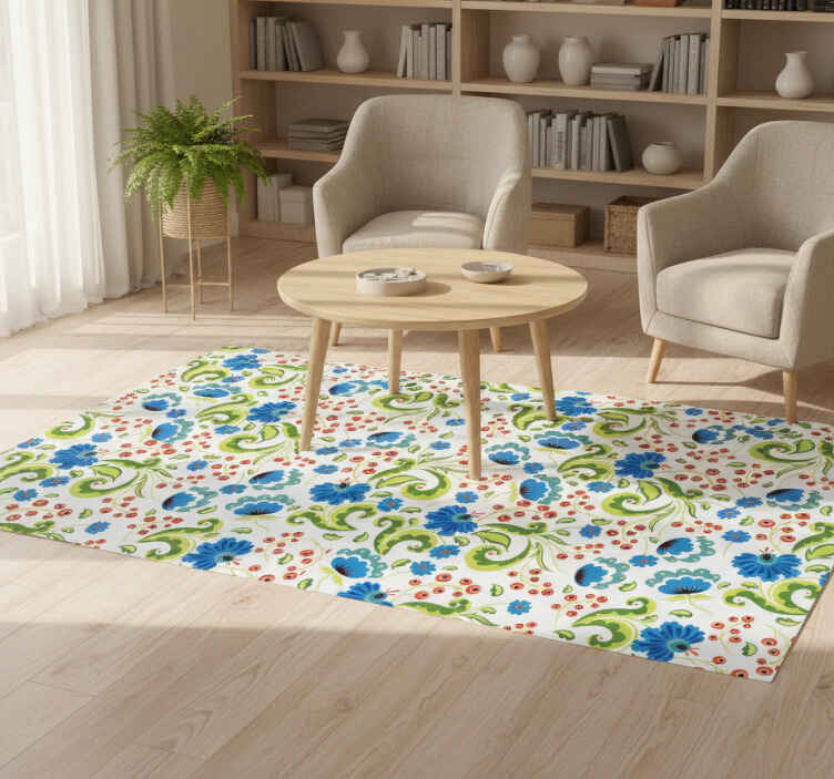 Flower vinyl rug with green and blue flowers everywhere - TenStickers