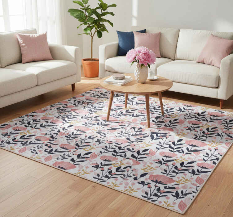 Flower vinyl rug with pink blooms - TenStickers
