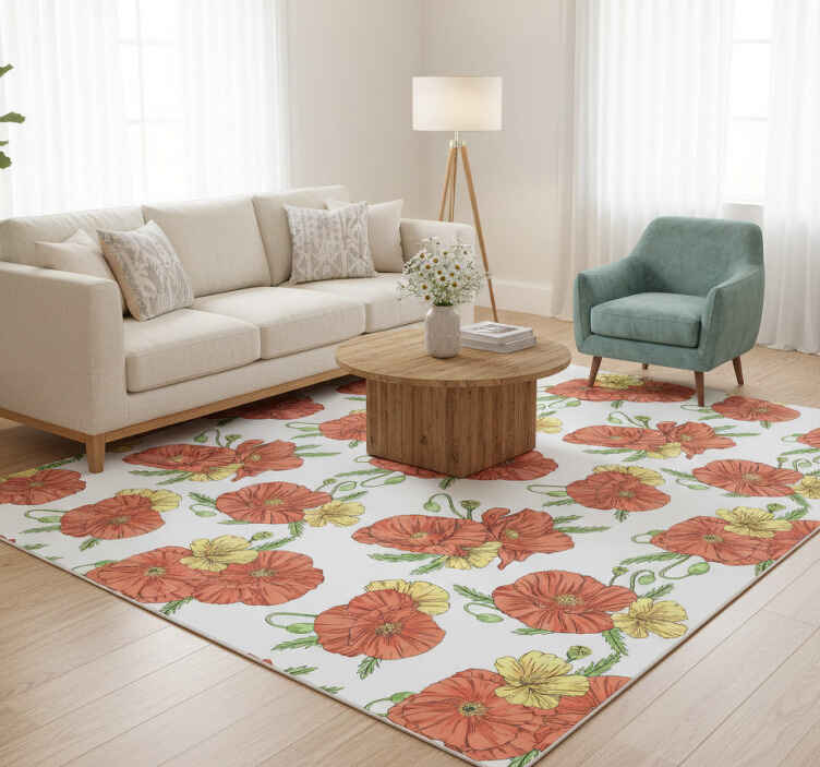 Flower vinyl rug with poppy flowers on white - TenStickers