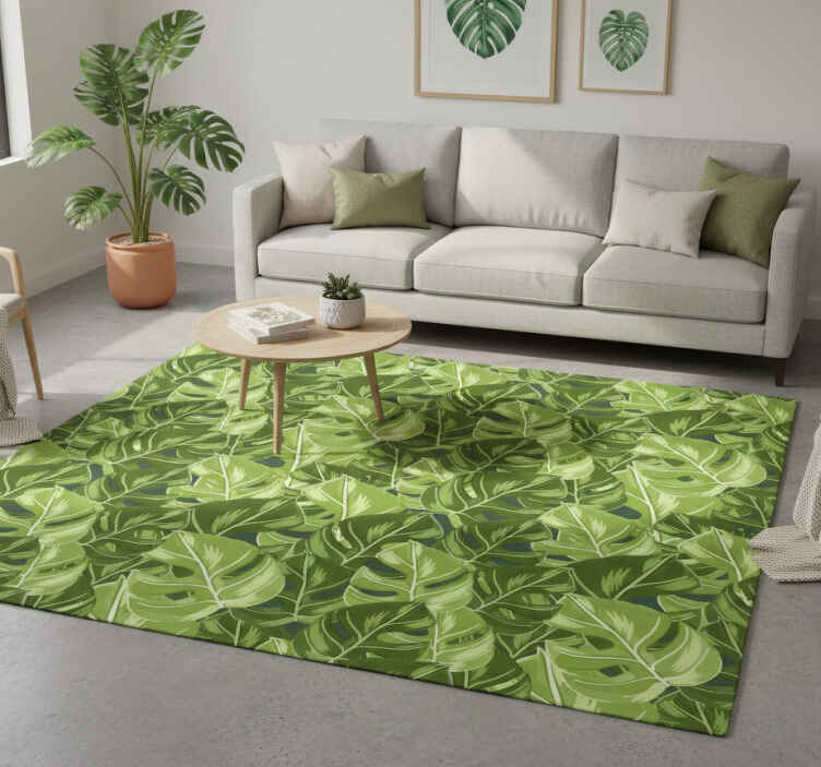 Flower vinyl rug with monstera plant design - TenStickers