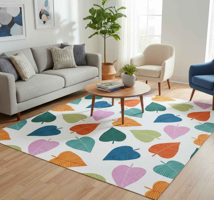 Flower vinyl rug with original colorful leaves - TenStickers