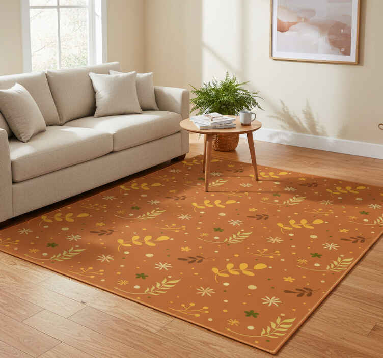 Flower vinyl rug in orange leaf tones design - TenStickers