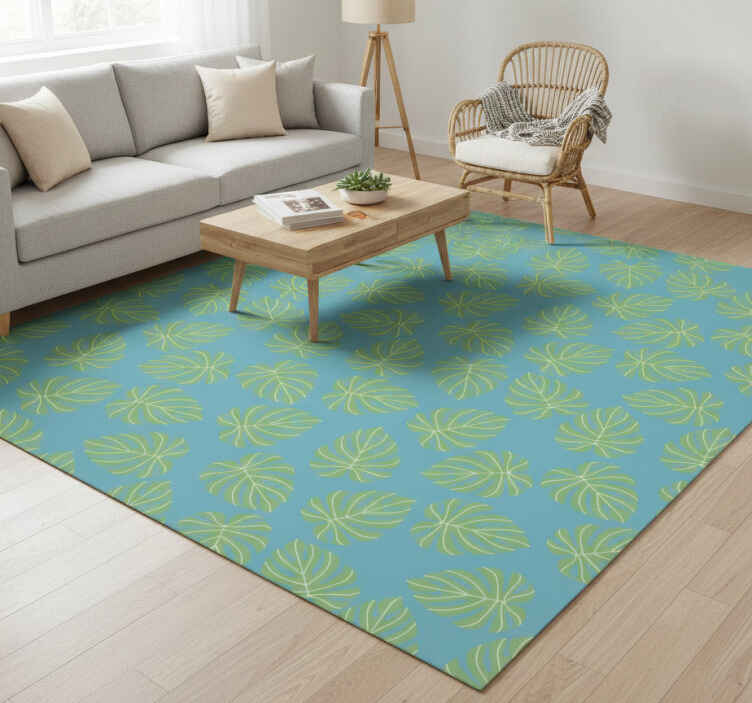Flower vinyl rug with summer green leaves design - TenStickers