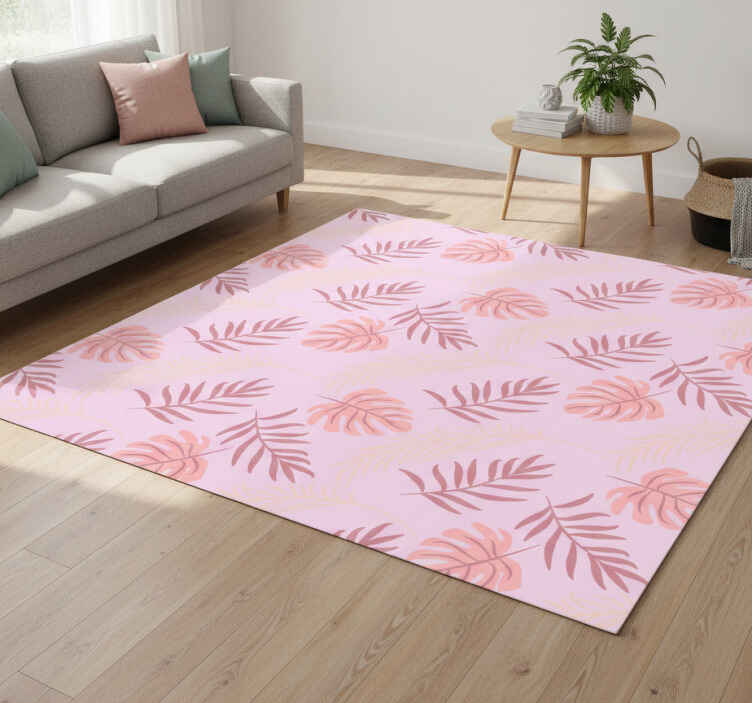 Flower vinyl rug with pink tropical leaf design - TenStickers
