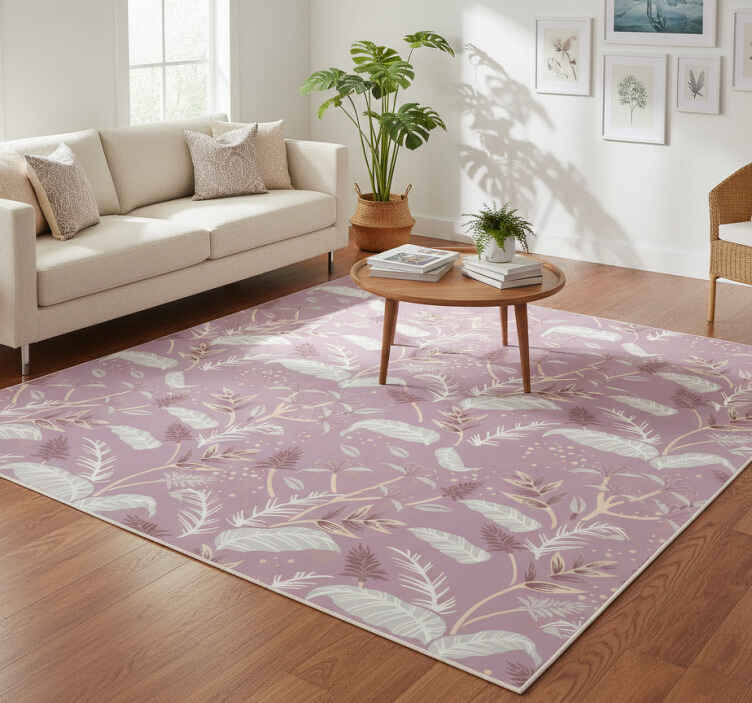 Flower vinyl rug vintage pink tropical leaf design - TenStickers