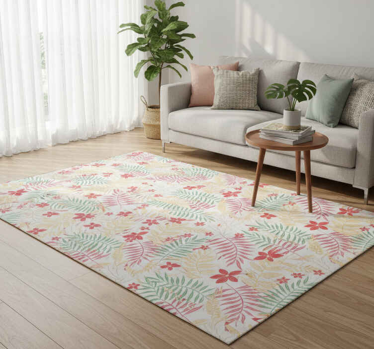 Flower vinyl rug neon leaves pattern - TenStickers