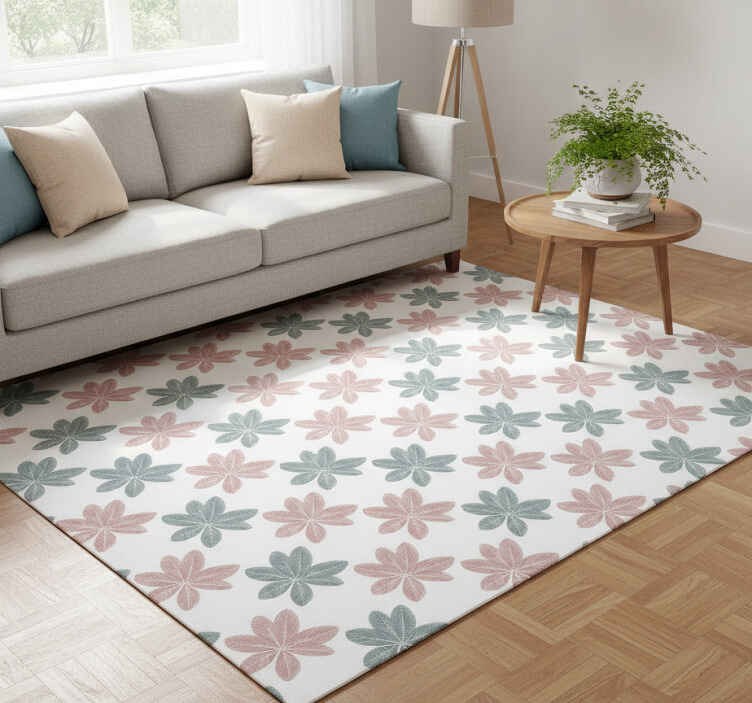 Flower vinyl rug in pink and blue leaves design - TenStickers