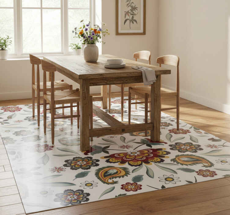 Flower vinyl rug in ethnic floral design - TenStickers