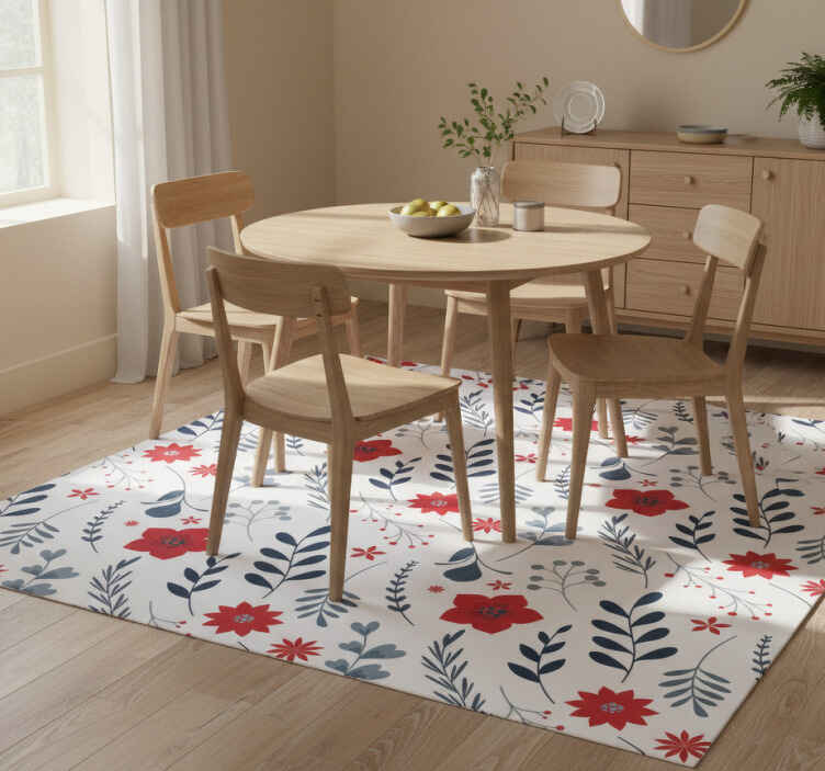 Flower vinyl rug with white and red floral design - TenStickers