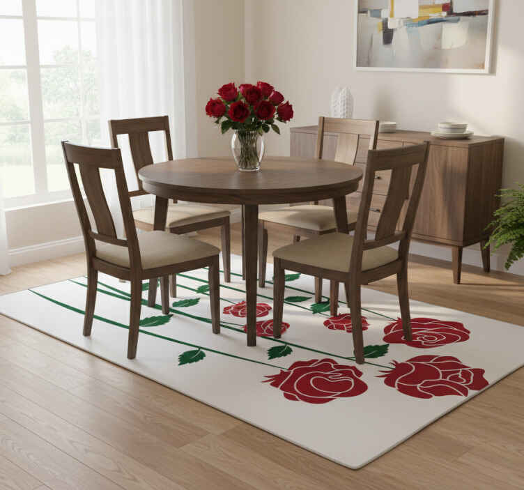 Dining room vinyl rug with red roses design - TenStickers