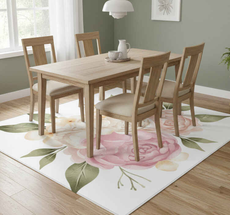 Flower vinyl rug watercolor peony design - TenStickers