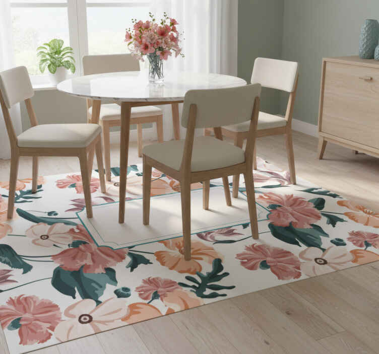 Flower vinyl rug with beautiful pastel floral design - TenStickers