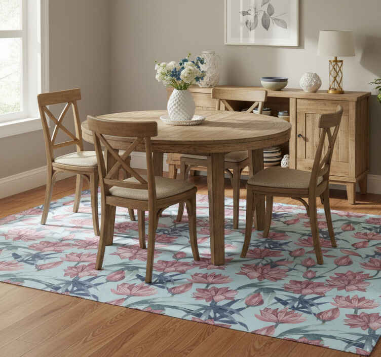 Flower rug blue watercolor flowers design - TenStickers