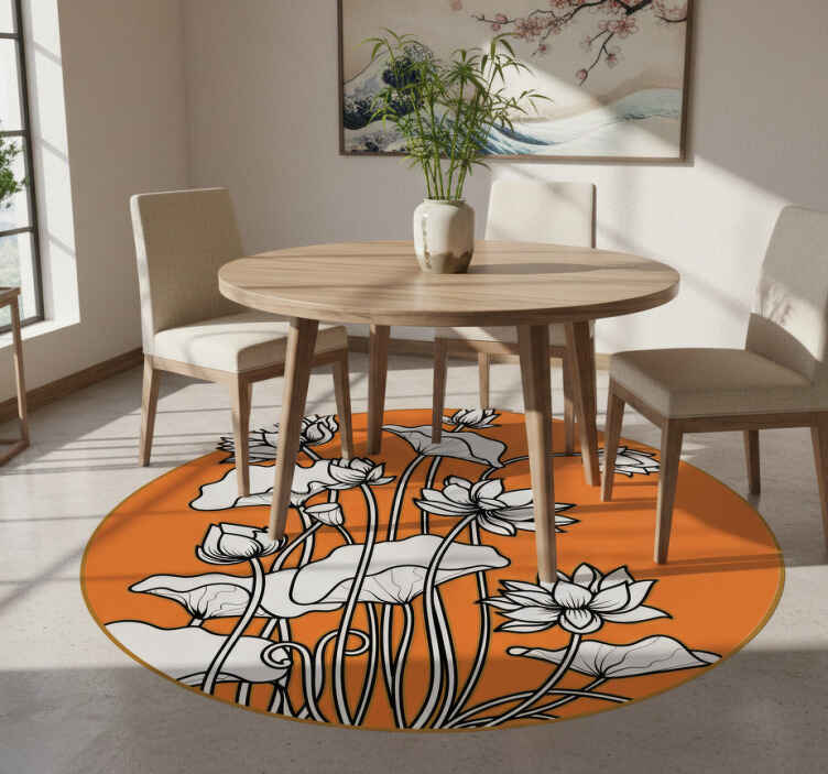Flower vinyl rug with japanese style lotus design - TenStickers