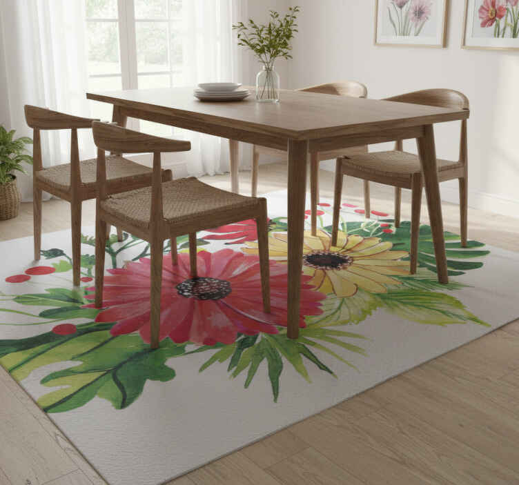 Flower vinyl rug with elegant horizontal design - TenStickers