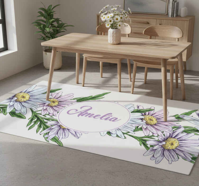 Daisy design personalized flower vinyl rug - TenStickers