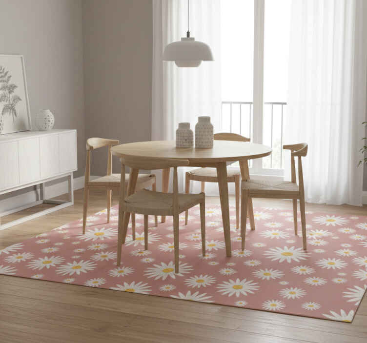 Vinyl tapijt bloemen en planten schattig roze madeliefjespatroon - TenStickers