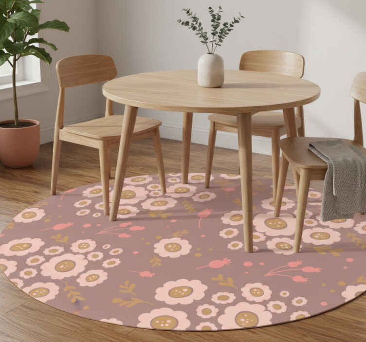 Vinyl tapijt bloemen en planten pastel gekleurde folkart patroon - TenStickers