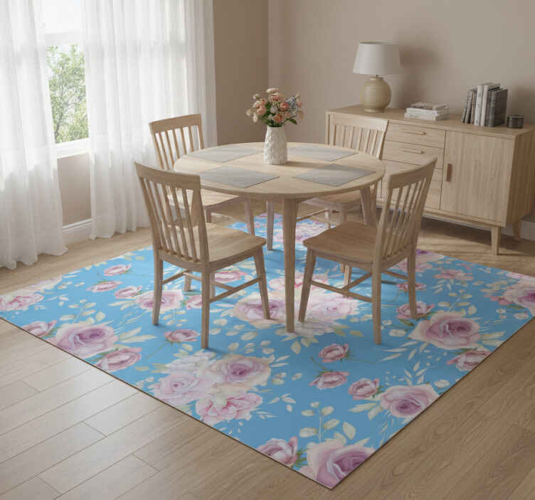 Tapis vinyle plantes roses sur fond bleu - TenStickers
