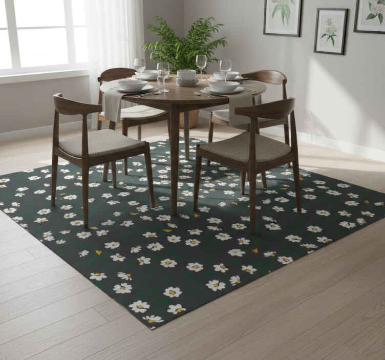 Flower vinyl rug with daisy design on grey background - TenStickers