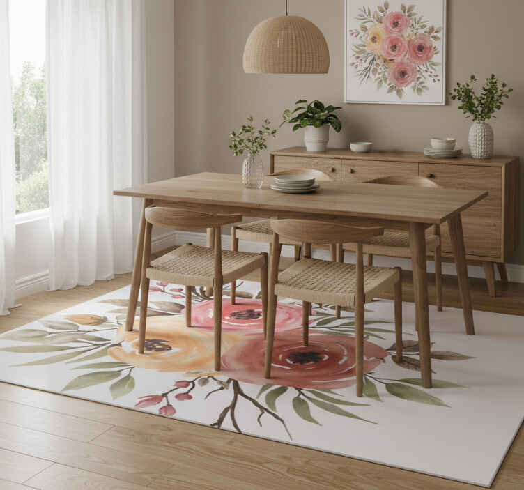 Flower vinyl rug with dried roses design - TenStickers