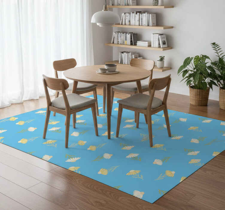 Floral vinyl rug daisy pattern blue background - TenStickers